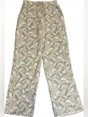 ✨love wish Casual 100% Rayon Green Leaf-Print Women’s Pants Small